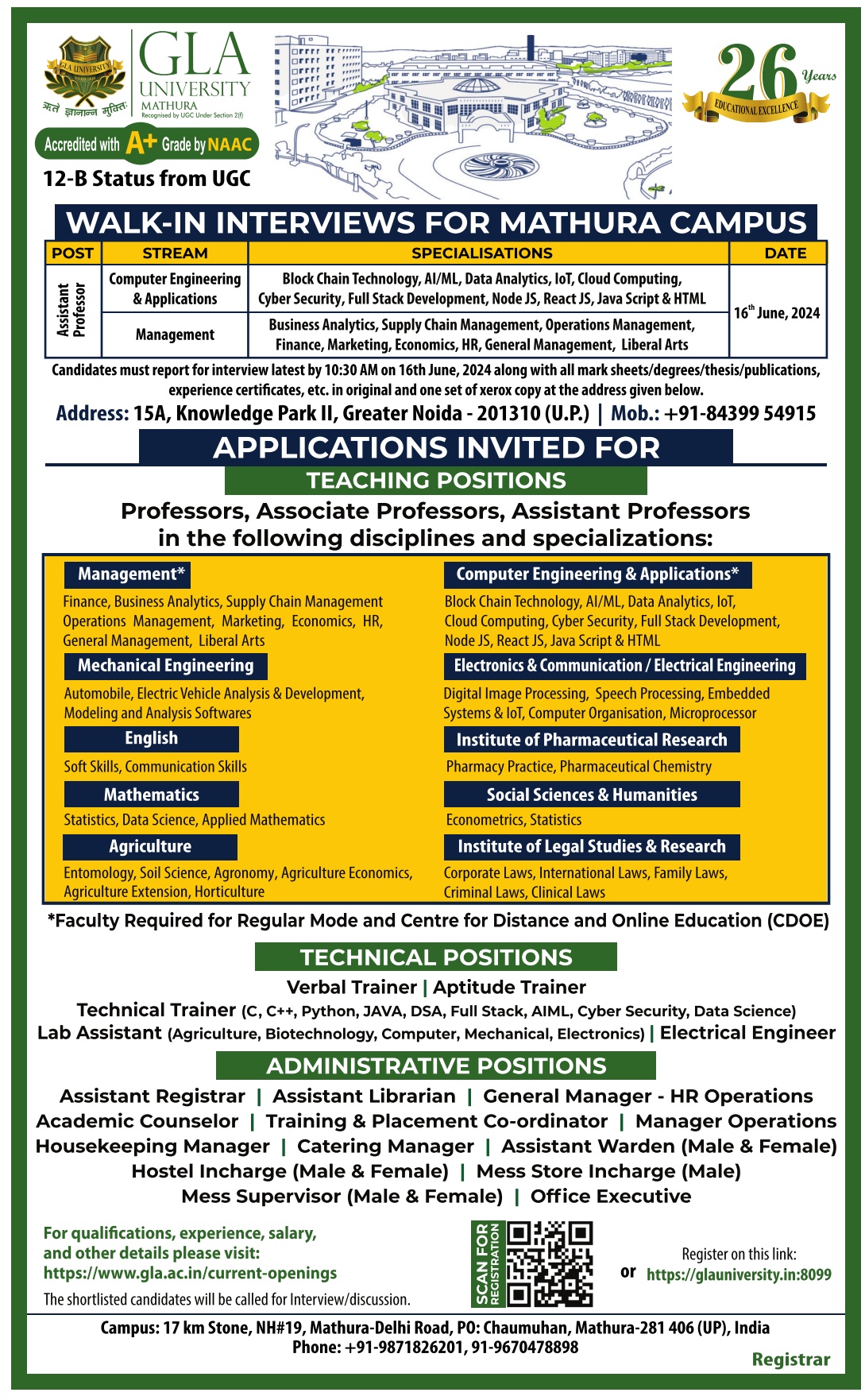 GLA University Teaching & NonTeaching Recruitment 2024